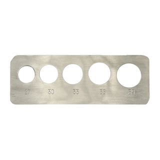 Calibrador Regla Metálico Ciruela 5 calibres 27 a 39mm